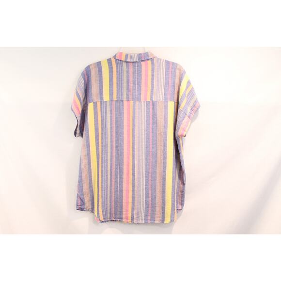 Marine Layer Top Womens L Linen Blend Short Sleeve Striped Button Up Cap Sleeve - Picture 4 of 9